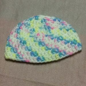 Pastel rainbow crocheted baby hat